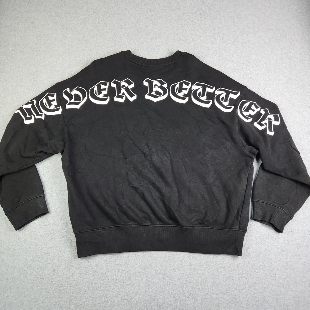 H&M Sweatshirt Men's Medium Black Oversized Fit Terry Cloth Long Sleeve Crewneck